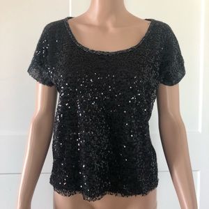 Lucca Couture Sequins Black Gray Sweater Blouse XS